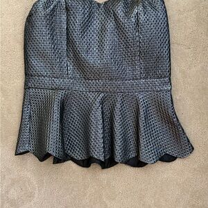 Elegant Metallic Black and Silver  Textured Strapless Peplum Top